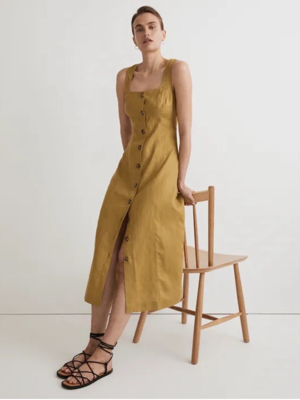 Madewell Linen MIDI Front Button Dress